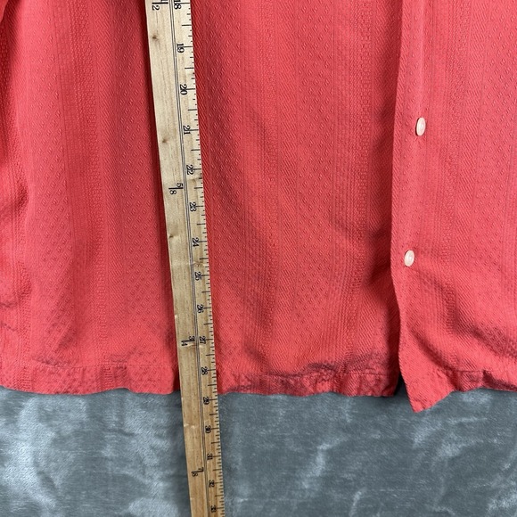 Claiborne Button Up Shirt Men's XL Coral Red Orange 100% Silk Jacquard Pattern - Picture 6 of 9